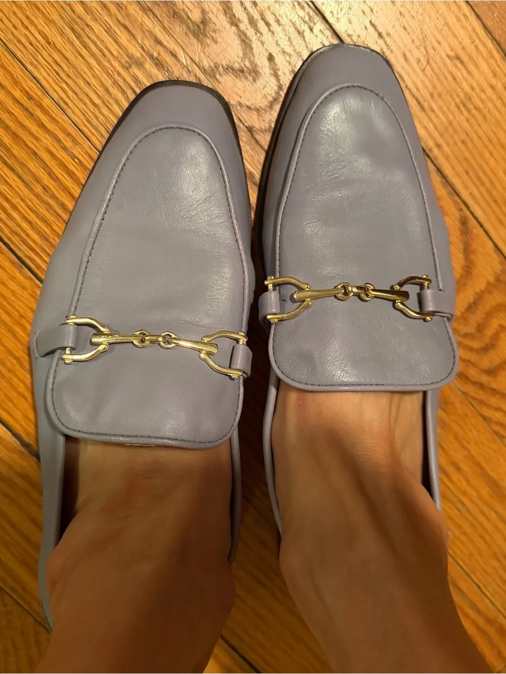 Zara blue Leather Bit Loafers with Gold Hardware